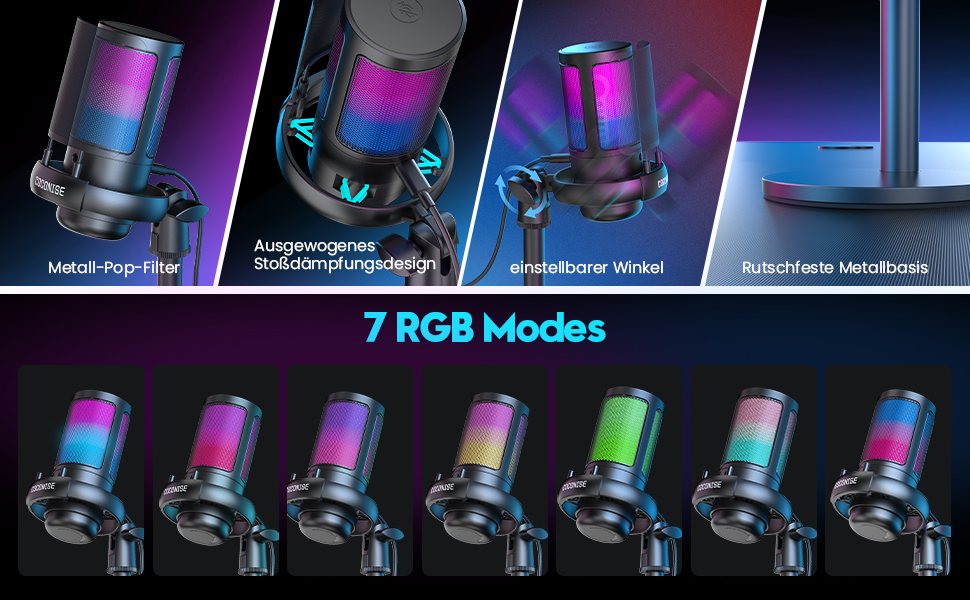 Ігровий мікрофон COCONISE RGB для ПК, стримінгу, подкастів, PS4/PS5, Mac. USB мікрофон з регулюванням гучності та навушником 3.5 мм, з підставкою