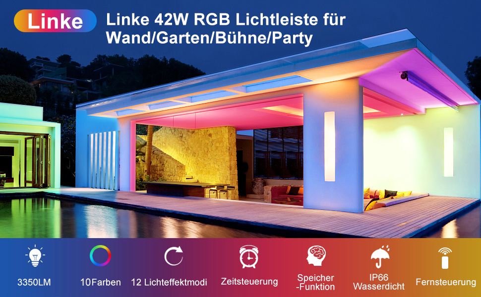 RGB LED прожектор 42W з пультом, диміруємий, водонепроникний IP66, світлодіодний wallwasher для вулиці та приміщення, для саду, дому, вечірок, декору, з пам’яттю