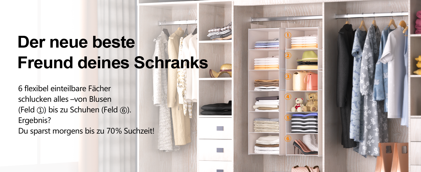 Організатор для шафи Extra tief – 6-ярусний, з 4 кишеньками з сітки, для дому, студентського гуртожитку, кемпінгу, економія місця