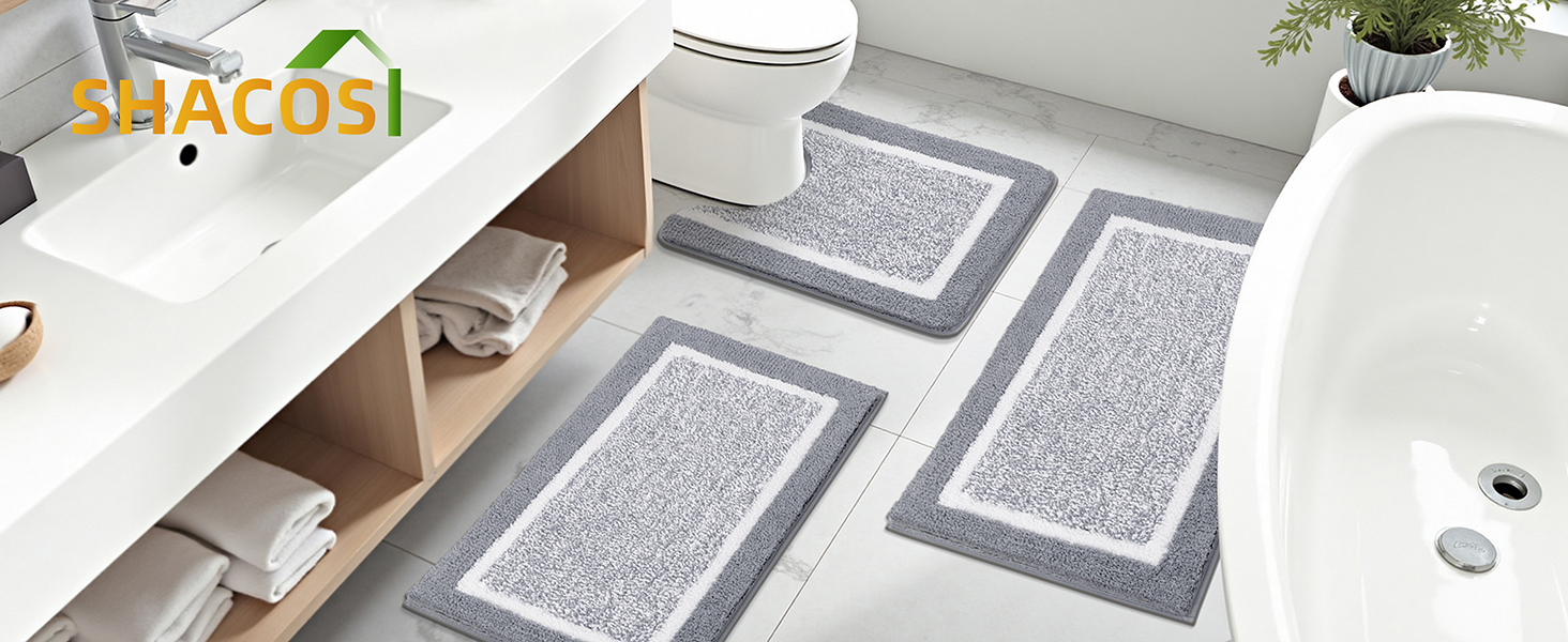 Килимок для ванної кімнати SHACOS: неслизький, м'який, швидковисихаючий, 50x80 см, сірий