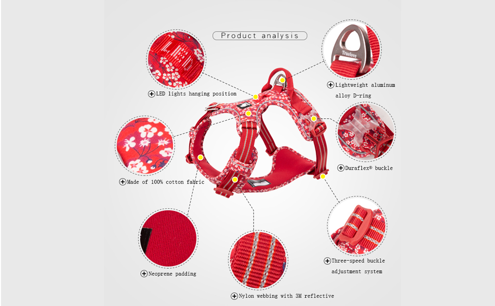 Шлейка для собак Truelove No-Pull TLH5655 M Navy Blazer, бавовняна, дихаюча, світловідбиваюча, регульована