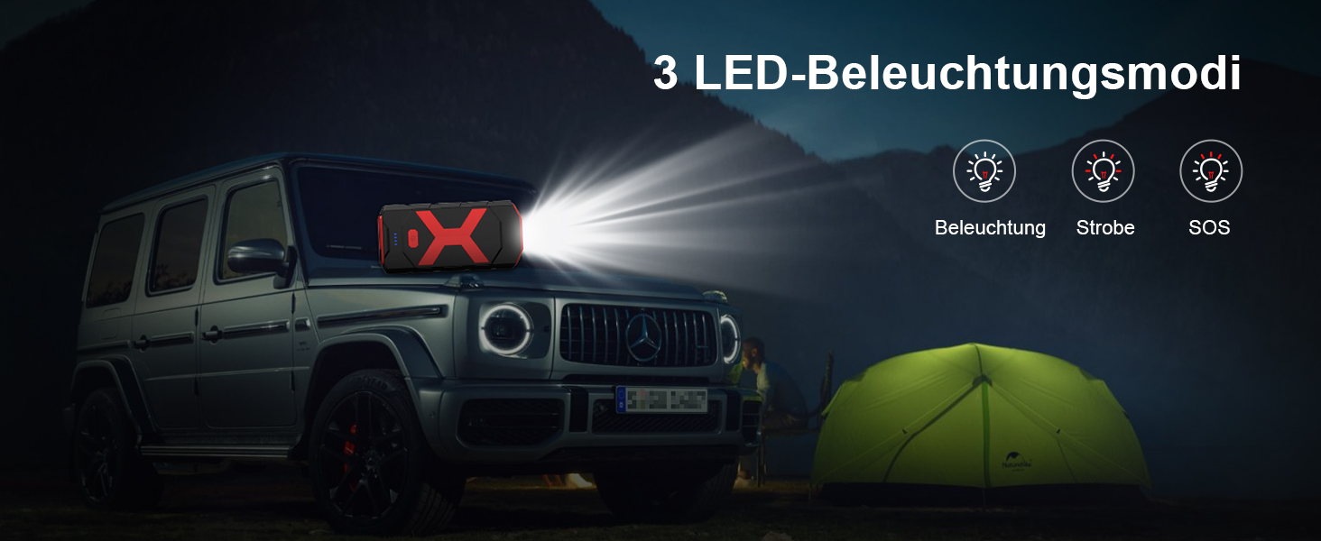 Powerbank для автомобіля POWKEY 2000A: пусковий пристрій, LED, 2 USB, 12V, для бензину/дизеля