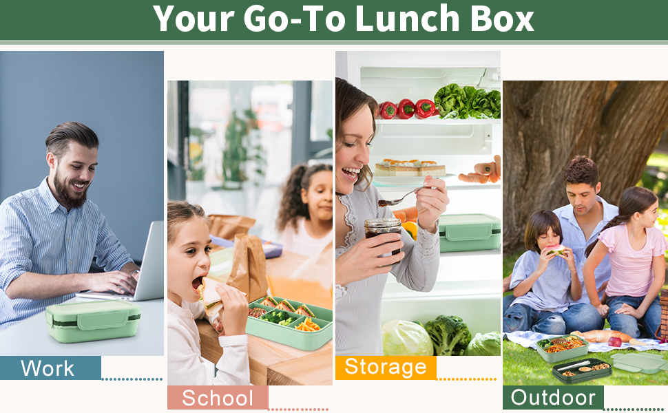 Ланчбокс Sinnsally для дорослих, 2000 мл з відділеннями, бенто-бокс, ланчбокс з посудом, виїздний ланчбокс, виїздний ланчбокс, герметичний ланчбокс, ланчбокс для сніданку, зелений