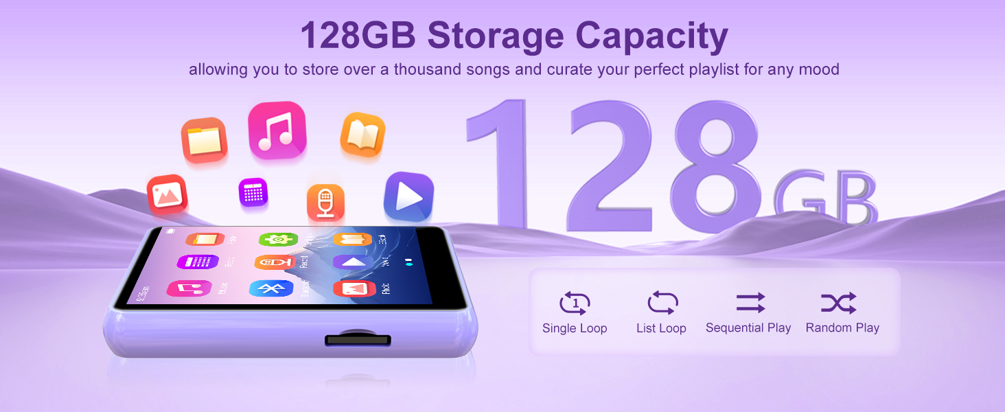 MP3 плеєр ZAQE 128GB Bluetooth 5.3 з сенсорним екраном 2.4