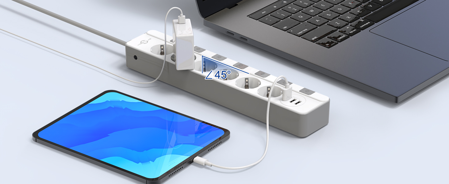 Мережевий фільтр KEPLUG з USB, 4000W, 16A, 6 розеток, білий