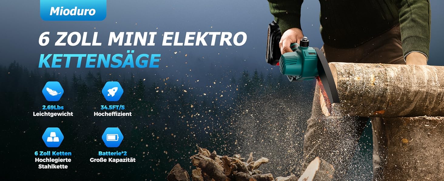 Акумуляторна міні-пила 8000mAh 6 дюймів з автоматичною подачею оливи. Потужний двигун з міді, для догляду за садом, обрізки дерев та різання деревини. У комплекті 2 акумулятори.
