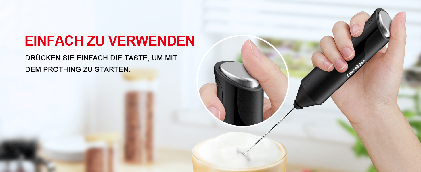 Електричний пінозбивач для молока Bonsenkitchen - для капучино, лате макіато, батарейний, чорний