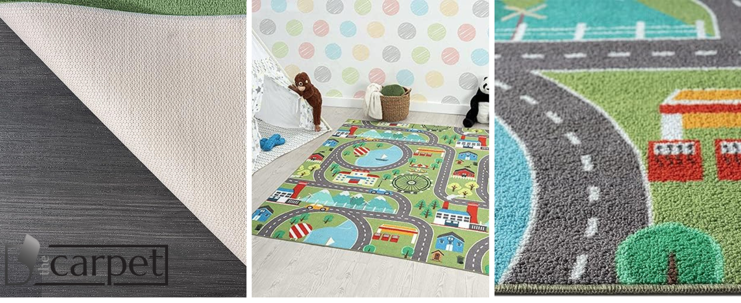 Дитячий килим Happy Life: ігровий килимок з малюнком дороги, джунглі, тварини та машинки, антиковзкий, бежевий 80x150 см