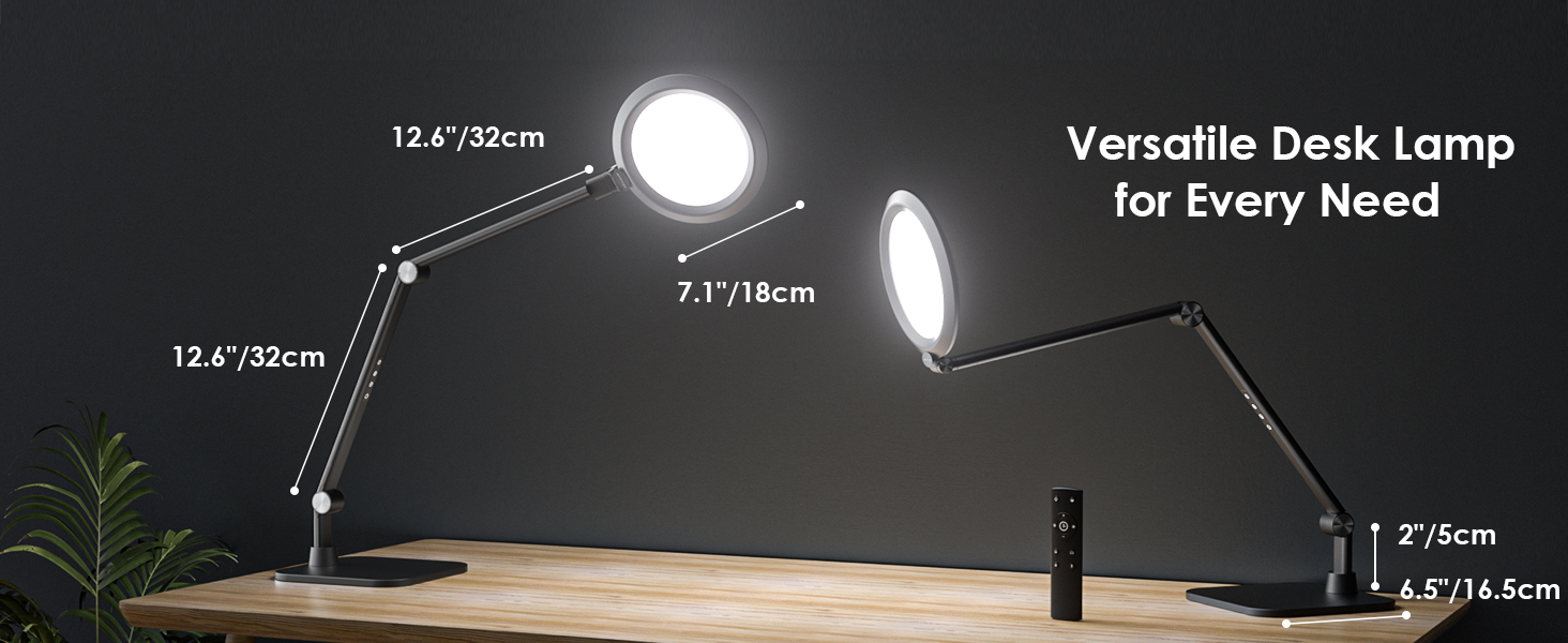 LED лампа настільна з денним світлом для відеоконференцій, офісна лампа з підставкою, регульована з 4 кольоровими режимами, 18W світло для відео, захищає очі, для дому та офісу, матовий білий (тінтовий чорний)