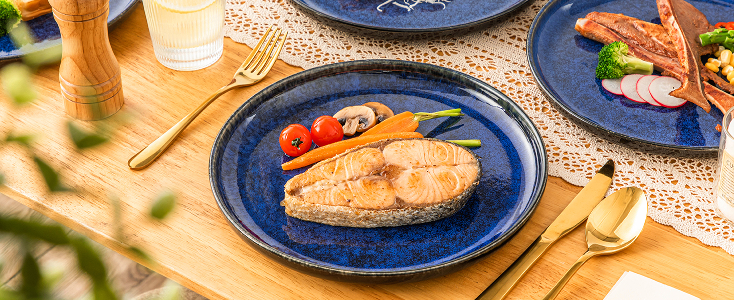 Vancasso Starry Blue 24-Piece Stoneware Dinnerware Set for 6 - Complete Tableware Set with Plates, Bowls