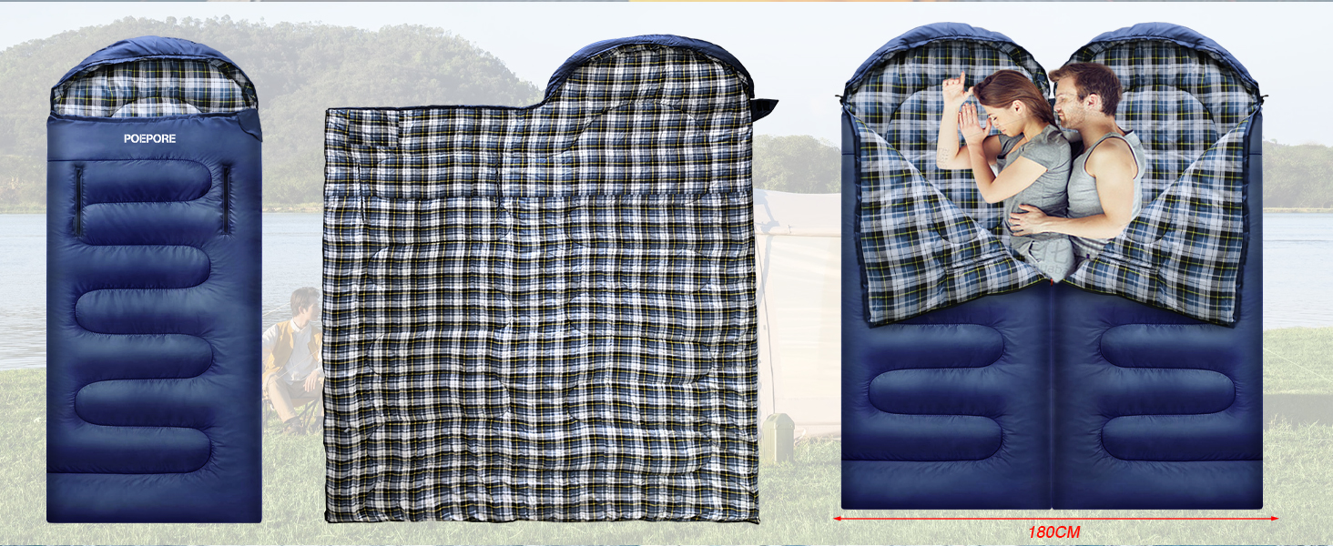 Спальний мішок POEPORE Outdoor 3-4 сезони, фланель, 230x90 см, для дорослих