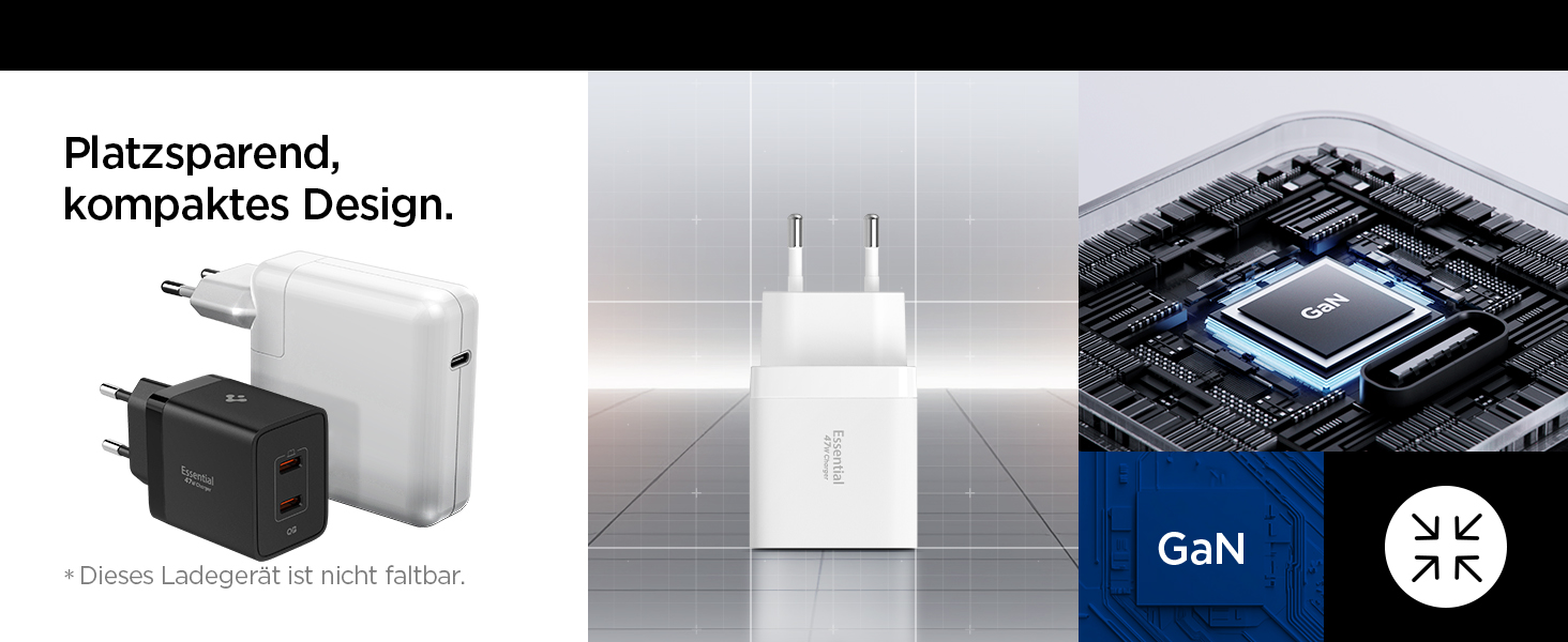 Зарядний пристрій Spigen ArcStation Essential GaN 47W 2xUSB-C з PPS та PD 3.0, чорний