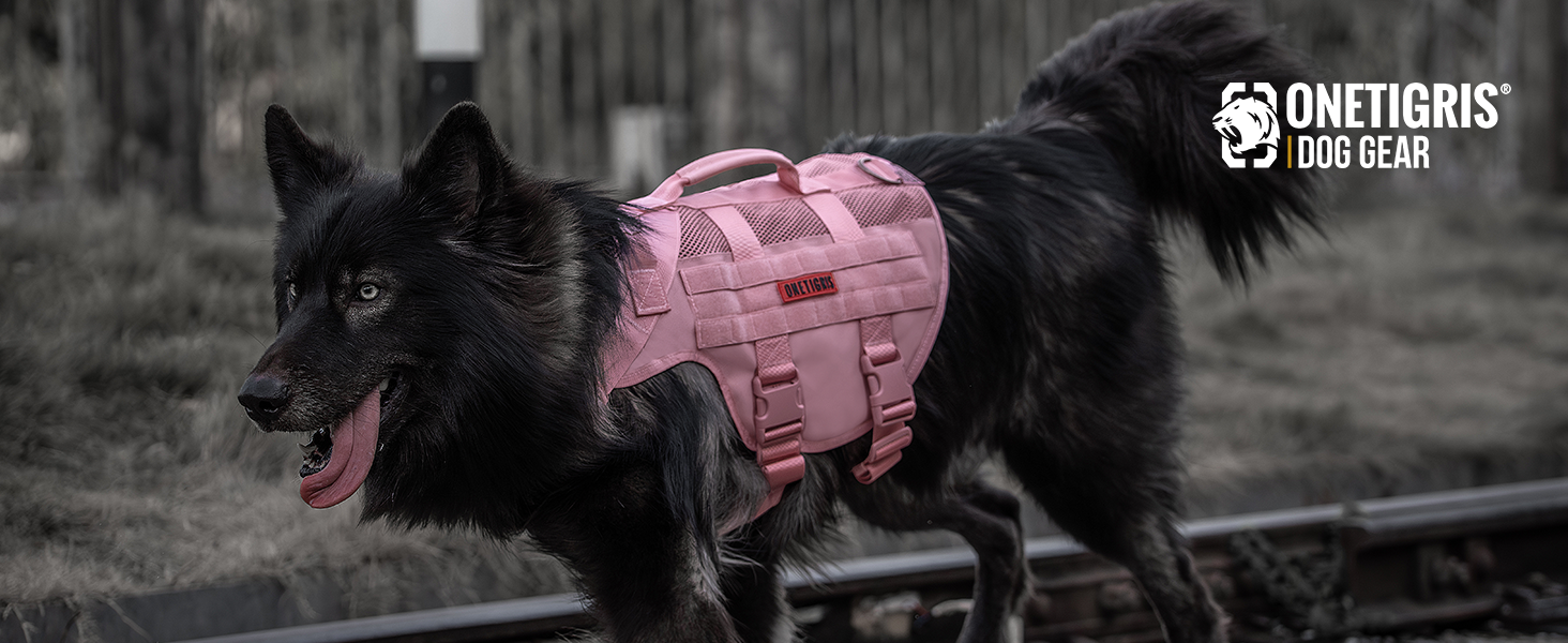 Нагрудник для собак OneTigris AIRE MESH, тактичний, великий, анти-тяга, з 2 ручками, регульований, дихаючий, зелений (рожевий, M)