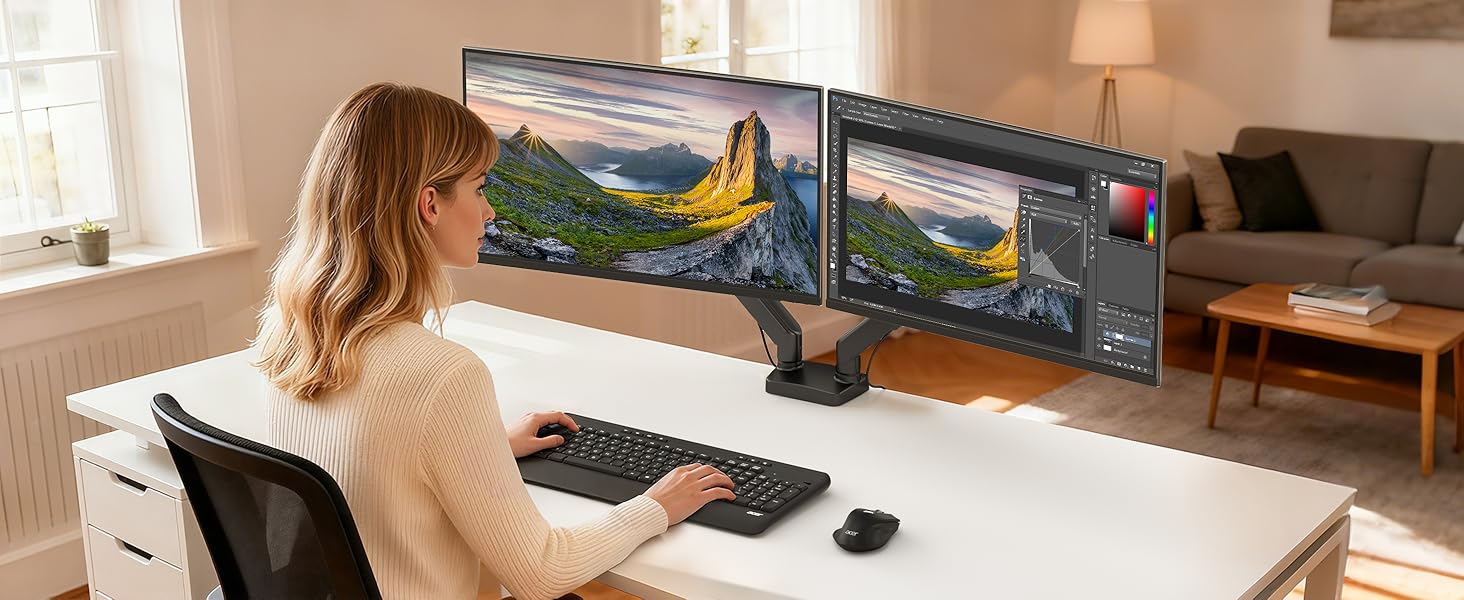 Кронштейн для двох моніторів Acer Dual-Monitor Arm, газліфт для екранів 17-32 дюймів, навантаження 2-9 кг, VESA 75/100 мм, з кабельний-менеджментом