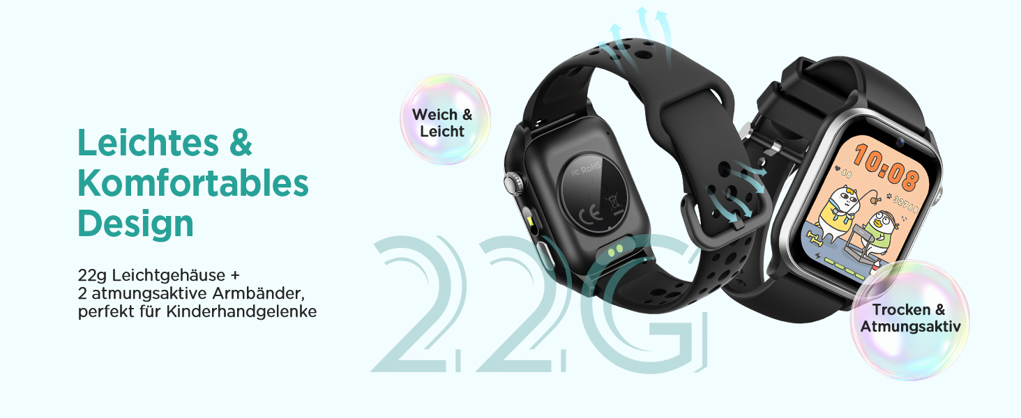 Смарт-годинник RUXINGX для дітей, 1.52″, крокомір, водонепроникний (IP68), з 170+ спортивними режимами, моніторингом серцевого ритму, сном, аудіокнигами, 20 карток для навчання, будильником, чорний