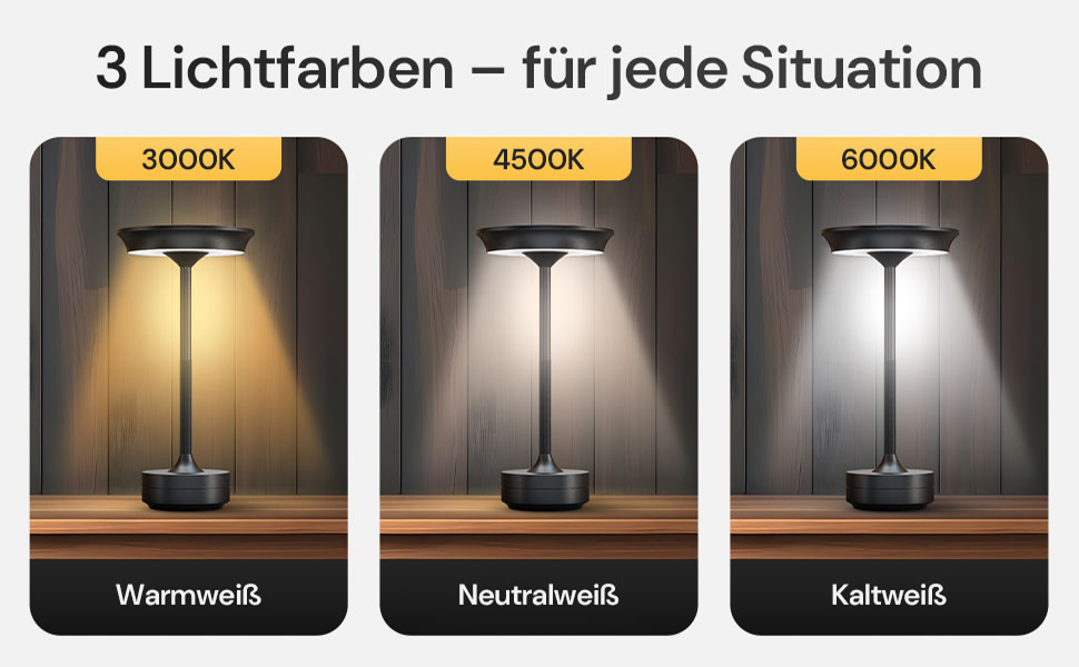 LED настільна лампа бездротова - стильний дизайн з акумулятором та USB-C - 3 кольори світла та диммування - бездротова свобода для дому та вулиці - акумуляторна лампа з регулюванням яскравості (Чорний)