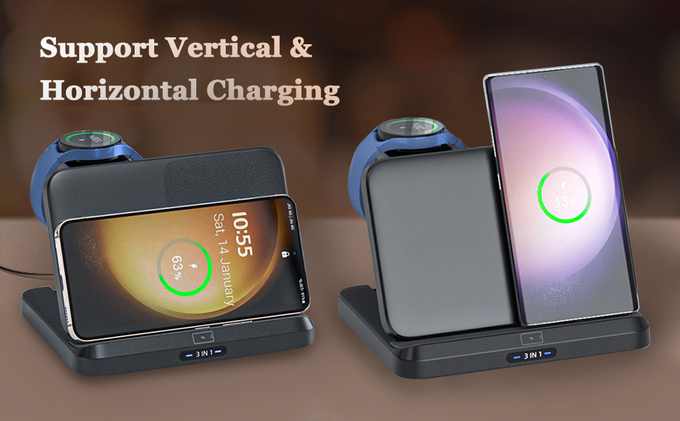 Бездротова зарядка 3-в-1 для Samsung Galaxy: S25/S24/S23/S22, Z Flip 6/5, Z Fold 6/5, Buds3 Pro/Buds3, Watch7/Watch Ultra/Watch6 (Чорний)