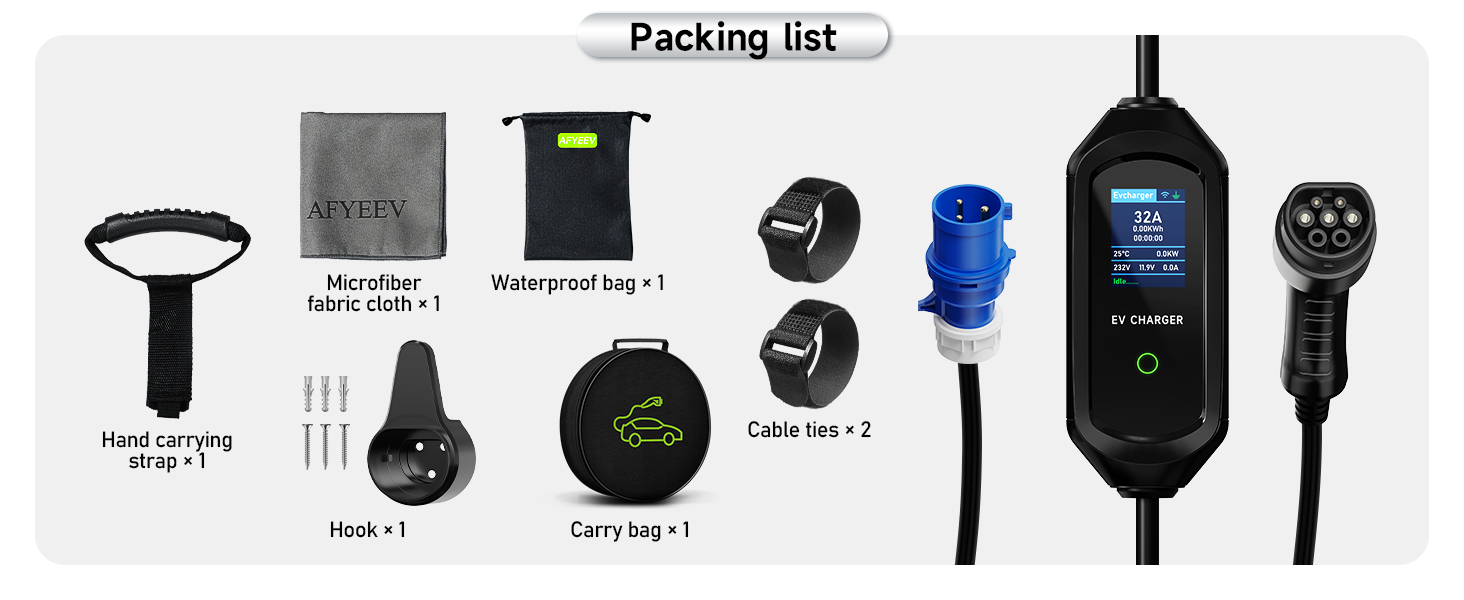 Кабель для зарядки електромобіля Schuko 3.6kW з регулюванням струму 6/8/10/13/16A, з сумкою, IEC 62196-2 (7.2kW/32A, 6M)