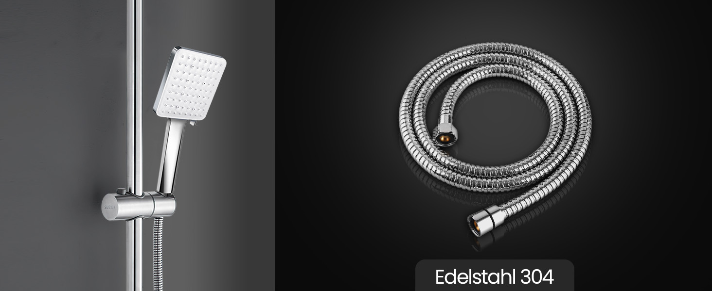 Насадка для душу Newentor зі шлангом, 1,5 м, 6 режимів, високий тиск, хром, срібло