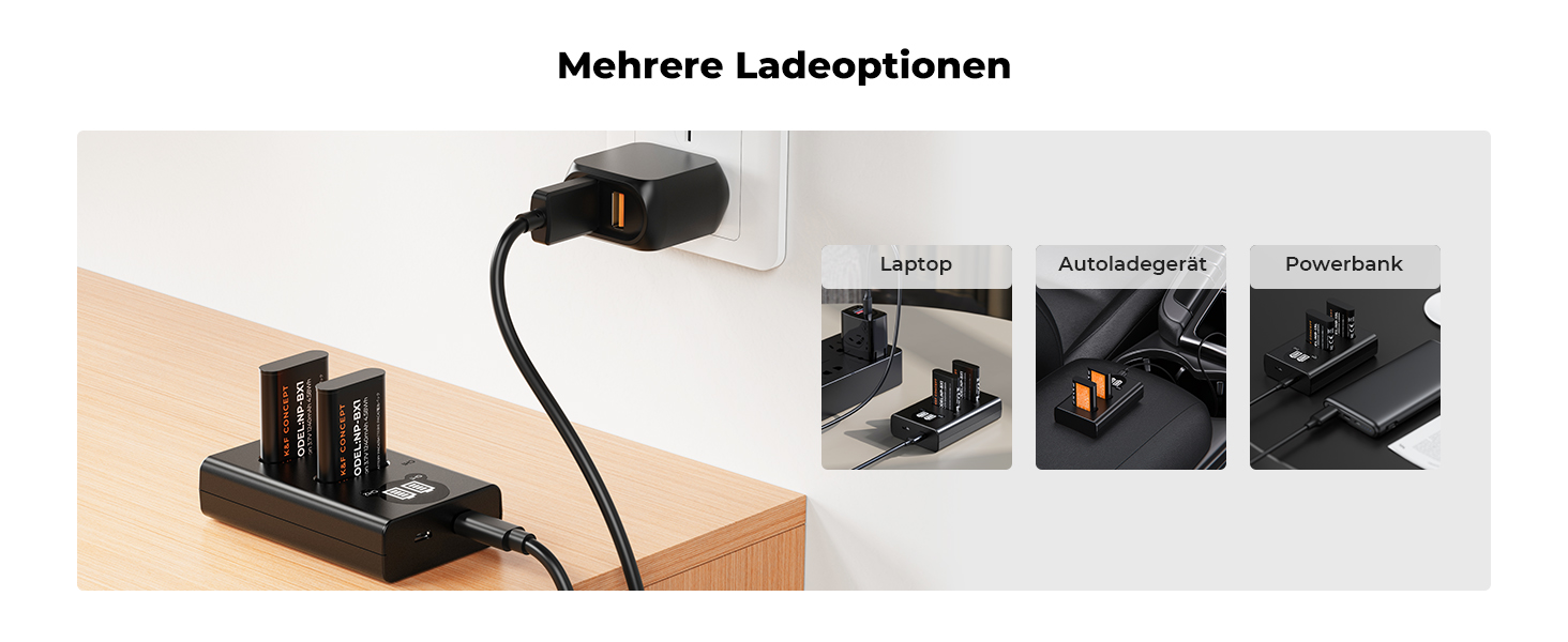 Запасний акумулятор K&F CONCEPT NP-BX1 (2 шт.) з LCD-зарядним пристроєм для Sony RX100/ HX50/ WX350/ RX1R/ HX90/ RX100M7/M6/M5/PJ410/AS30 та інших камер Sony. Сумісний з оригінальним акумулятором та зарядним пристроєм