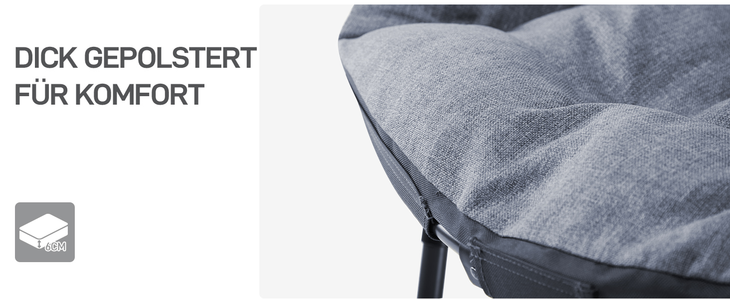 Крісло-місяць EVER ADVANCED Luxus XXL для кемпінгу, складне, до 150 кг, сіре. З подушкою, для саду, балкону, приміщення