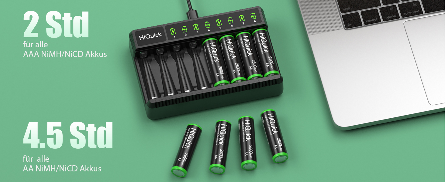 Зарядний пристрій HiQuick для акумуляторів AA AAA, 8 слотів з LED-дисплеєм, для NI-MH/NI-CD акумуляторів (без акумуляторів)