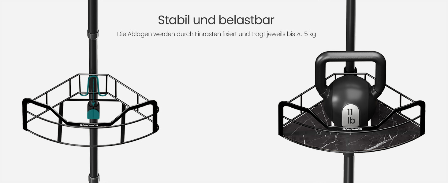 SONGMICS Поличка для душу та ванної кімнати, без свердління, 4 яруси, регульована висота, чорний BCB003B01