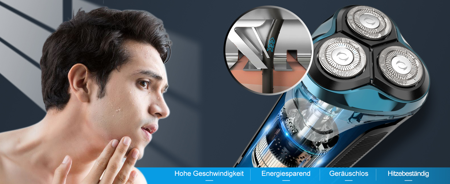 Електричний чоловічий бритва з тримером, USB-C, 120 хв роботи (блакитний)