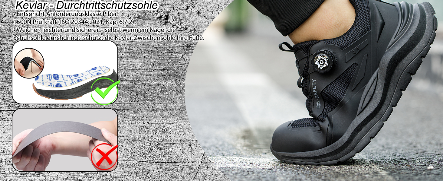 Робочі черевики чоловічі/жіночі, захисні черевики зі сталевою капами, легкі, неслизькі, дихаючі, водонепроникні, літні, чорні. Розмір 47 EU (відповідає 46.5 M105)