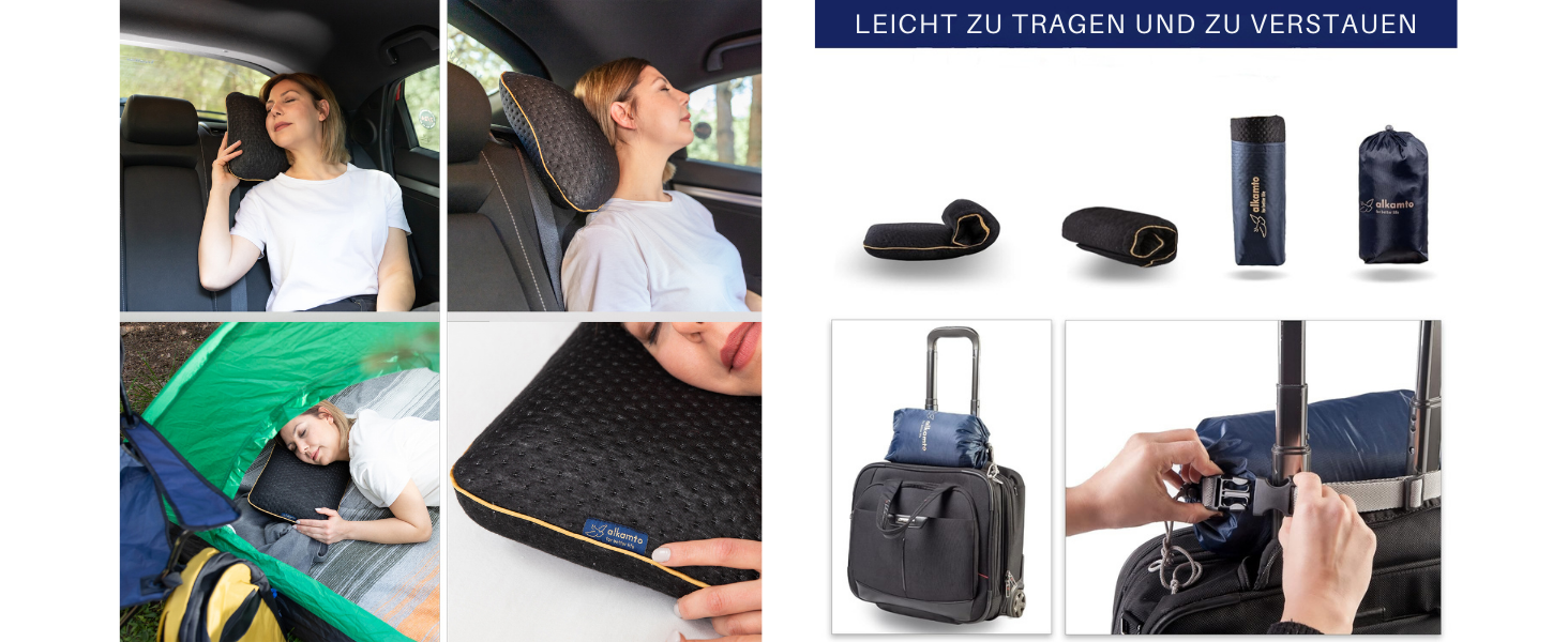 Подушка для подорожей Alkamto: ергономічна подушка з memory foam, регульована температура, Oeko-Tex, чорна, 40x25x10 см