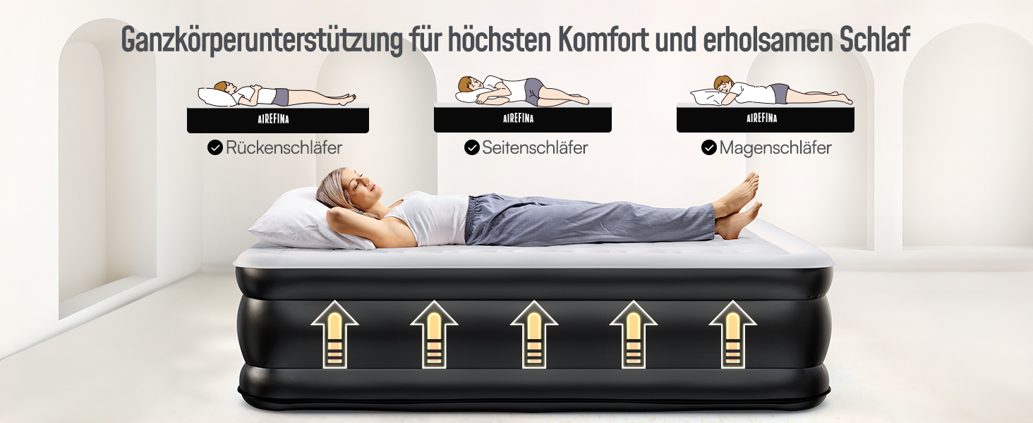 Надувне ліжко Airefina на 2 особи з самонадувною системою та вбудованим насосом, для кемпінгу та дому, міцне гостьове ліжко 203 x 152 x 46 см