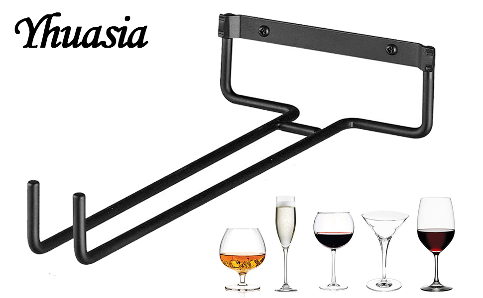 Тримач для келихів Yhuasia (2 шт.) - рейка для склянок, металева підвісна конструкція для бару, кухні, ресторану, пабу, чорний