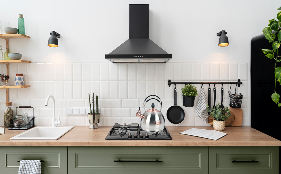 Півлітровий чайник-свисток з нержавіючої сталі з термостійкою ручкою, підходить для всіх типів плит, включаючи індукційну, чорний