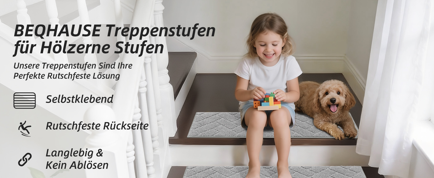 Килимки на сходи BEQHAUSE антиковзні, 22x70 см, сірі (15 шт.) - для дітей, літніх людей, домашніх тварин, машинне прання