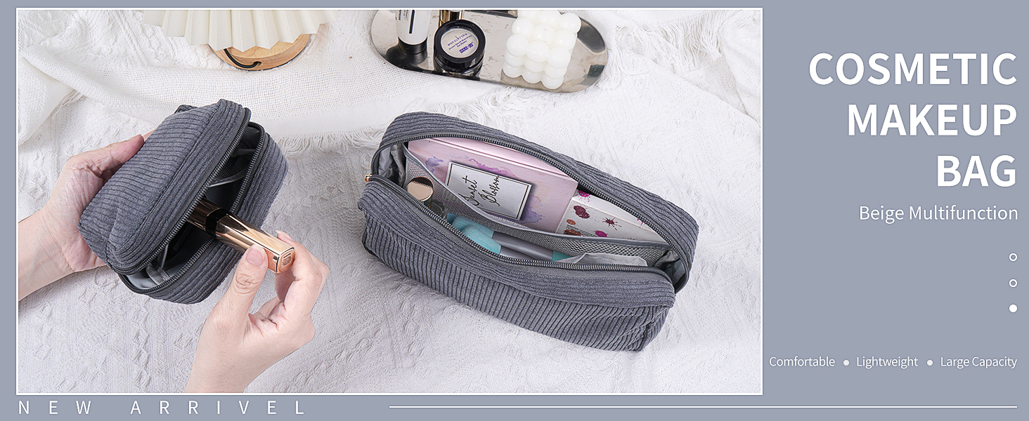 Косметичка MAGEFY для макіяжу: 2 шт. у наборі, з відділеннями, з корду, для подорожей, бежевий колір