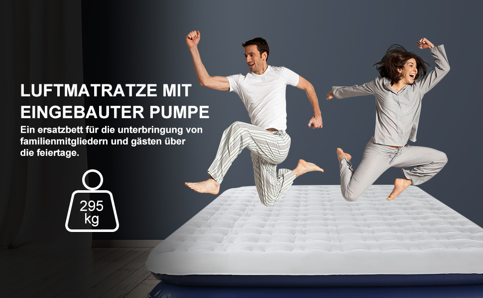 Надувний матрац 152x203 см для 2 осіб з електричним насосом | Гостьове ліжко & кемпінг | Надувне ліжко блакитно-біле