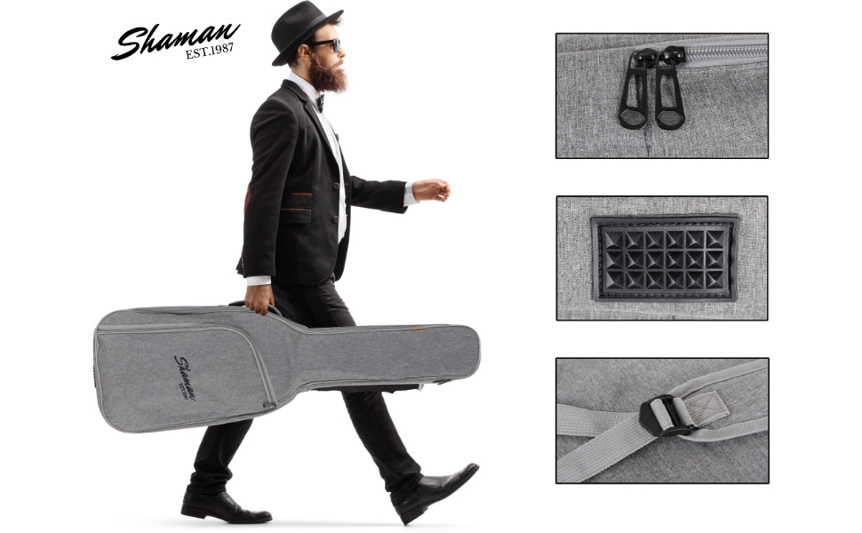 Чохол для гітари Shaman WGB-115 GY Premium-Line (для акустичної та електрогітари) - водовідштовхуючий, з підсиленим ручним захопленням та регульованими лямками