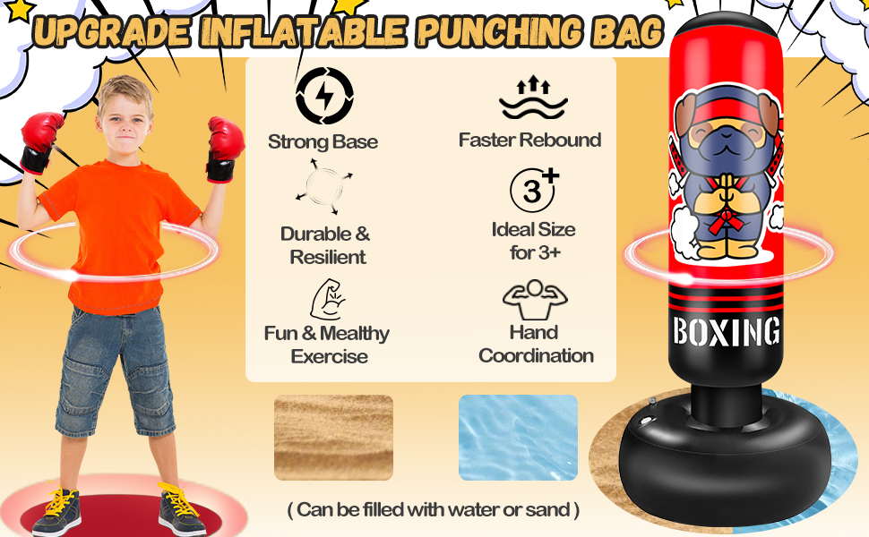 Надувний боксерський мішок для дітей Boxsack Kinder, 165 см, з боксерськими рукавичками, для карате, тхеквондо, MMA, ніндзя, подарунок для хлопчиків та дівчаток 3-12 років