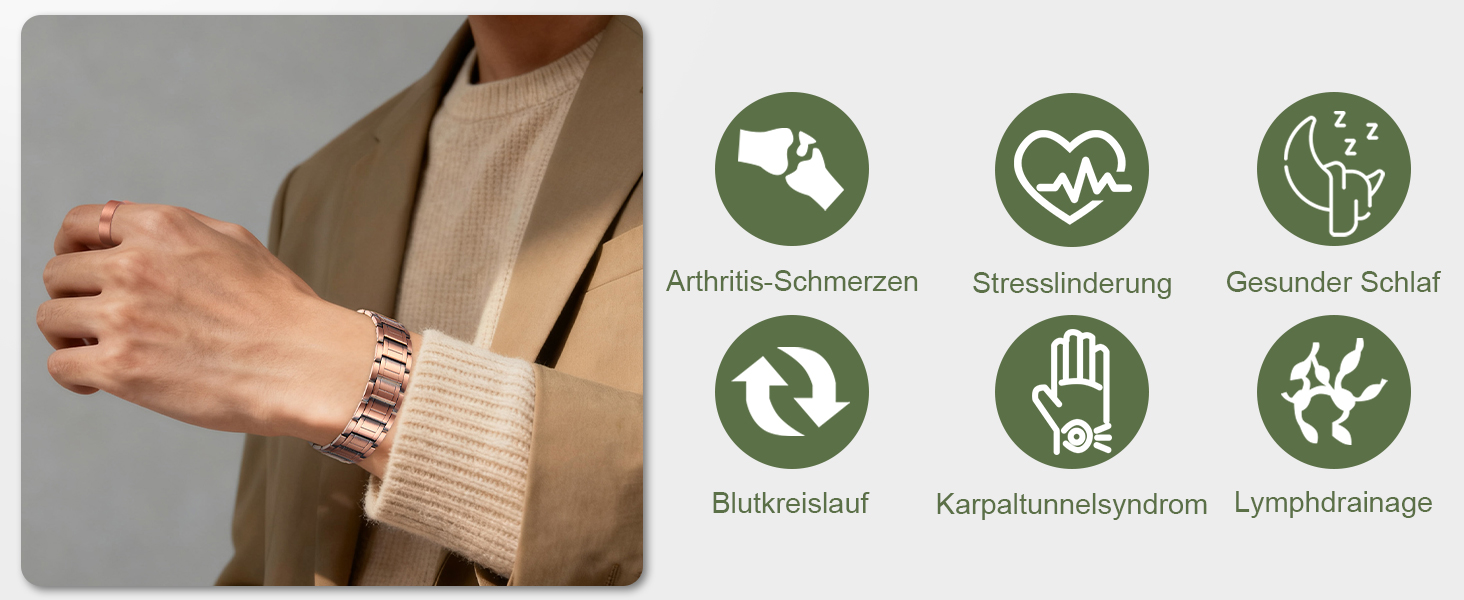 Браслет на руку чоловічий MagEnergy з міді - 3 потужні магніти, стильний дизайн, регульована довжина (набір міді)