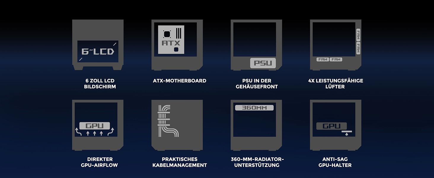 Ігровий корпус для ПК Lian Li LANCOOL 207 Digital ATX Midi Tower, чорний, з LCD-дисплеєм, підтримка відеокарт до 375 мм та радіаторів до 360 мм