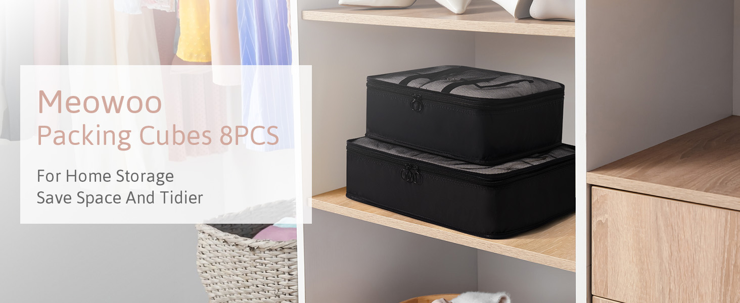 Органайзер для валізи Meowoo, набір 8 шт., кубики для пакування, чорний. Організація багажу для подорожей та бізнесу.
