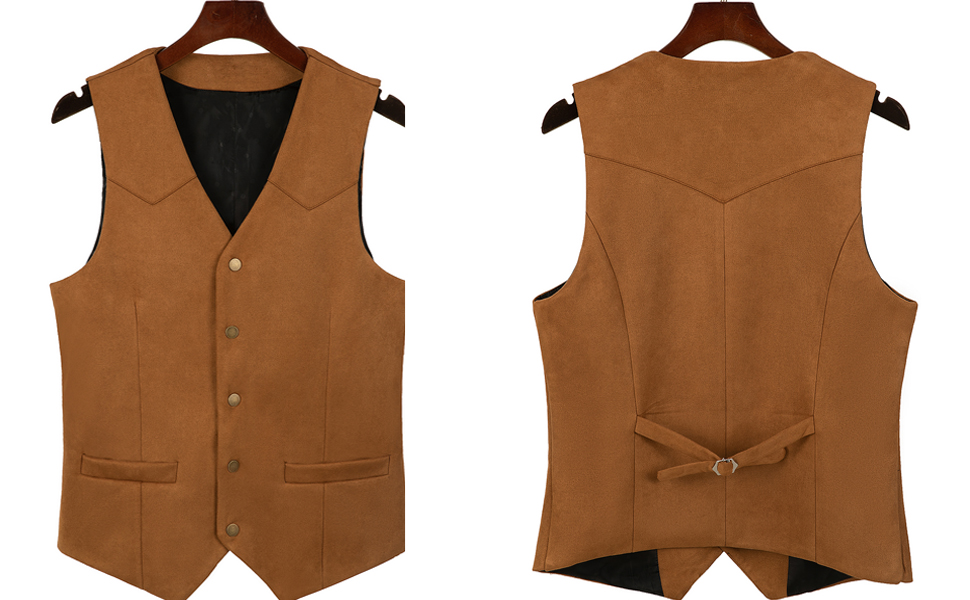 Костюм з велюру чоловічий Tuikayoo, жилет у стилі вестерн, коричневий, розмір L