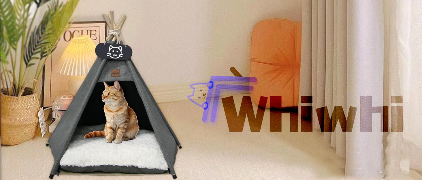 Будиночок для домашніх тварин Whiwhi Tipi з подушкою, намет для собак і котів, складаний, м'який, 40x40x50 см, праний текстиль