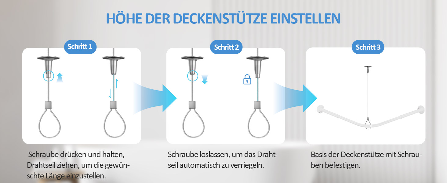 Регульована штанга для душу L-подібної форми, 60-134 см, з кріпленням для завіси та підставкою для стелі, для ванни/ванної кімнати, білий, монтаж вимагає свердління