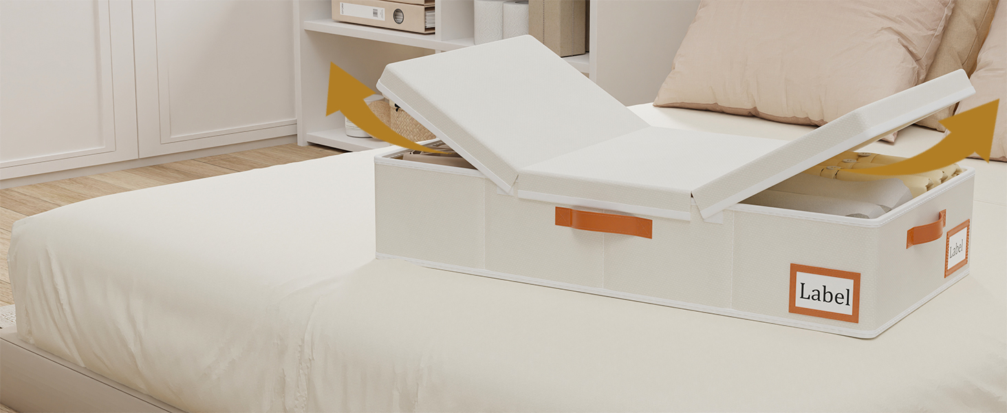 Yawinhe 2-Pack Under Bed Storage Box, Clothes Storage with Lid, Foldable Storage Bag with Carrying Handles, for Bedspreads, Blankets, Clothes, 60x30x15cm, (80x40x15cm/2-Pack, Beige)