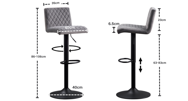 JYMTOM Set of 4 Adjustable Bar Stools with Swivel Seat - Velvet Upholstered Counter Stools for Bar, Kitchen, Bistro, Cafe & Dining Room (Gray)
