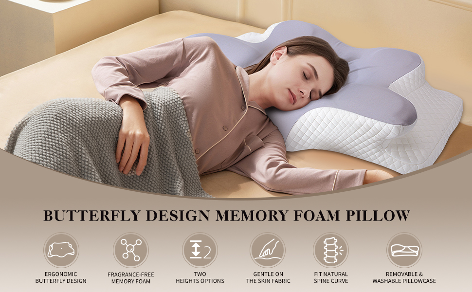 Ортопедична подушка для шиї Memory Foam сірого кольору. Ергономічна подушка для сну на боці, з підтримкою шиї та полегшенням болю в шиї та плечах.