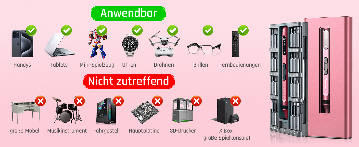 Електричний набір викруток преміум-класу 52 в 1 з 48 магнітними бітами, акумуляторний, для ремонту телефонів, камер, ноутбуків, годинників (Twilight Pink)
