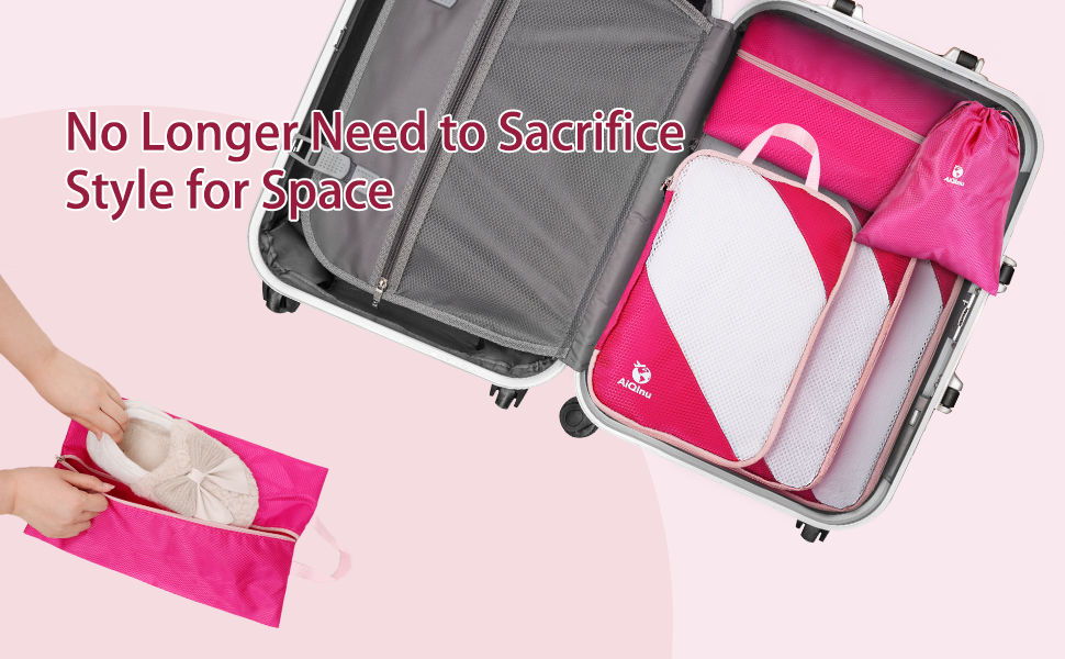 Набір органайзерів для валізи AiQInu, 5 шт. з компресією, для подорожей, рожевий