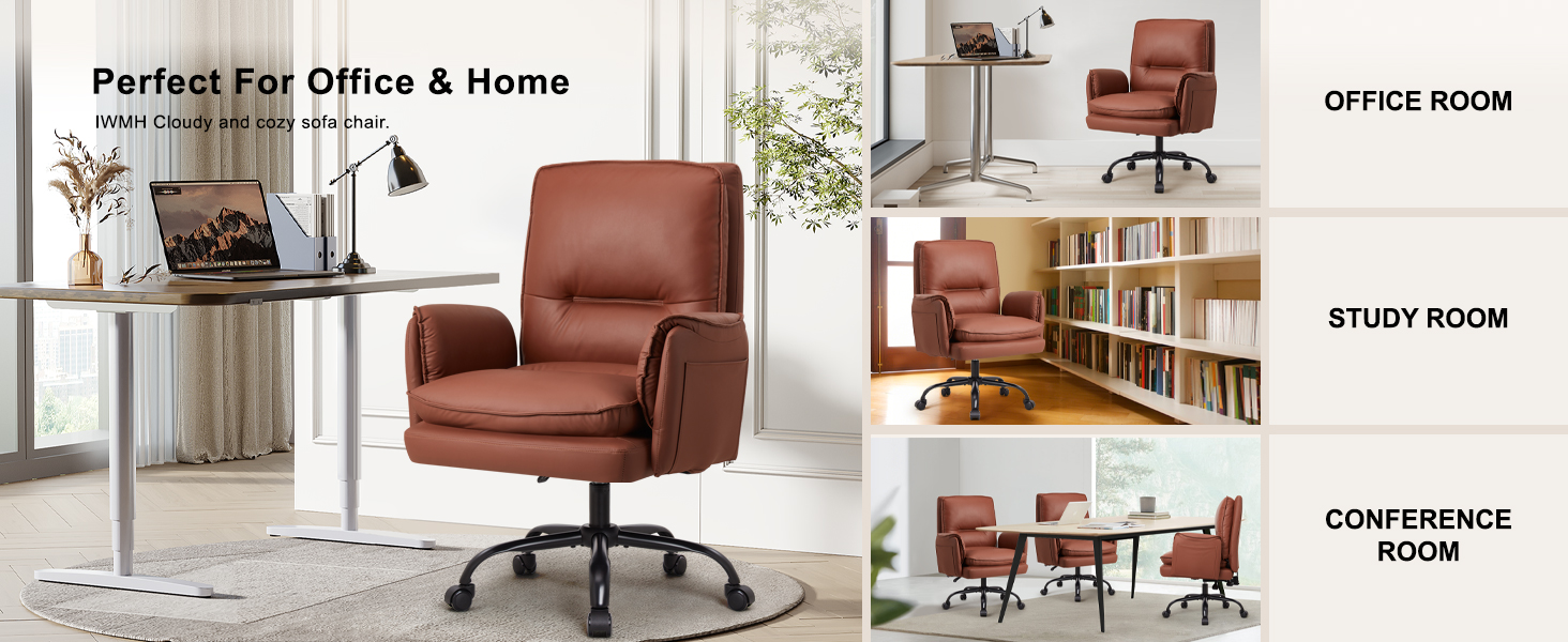 Офісний крісло IWMH з PU шкіри, ергономічний, регульований, з підлокітниками та реклінером 90-135° (колір: коричневий)